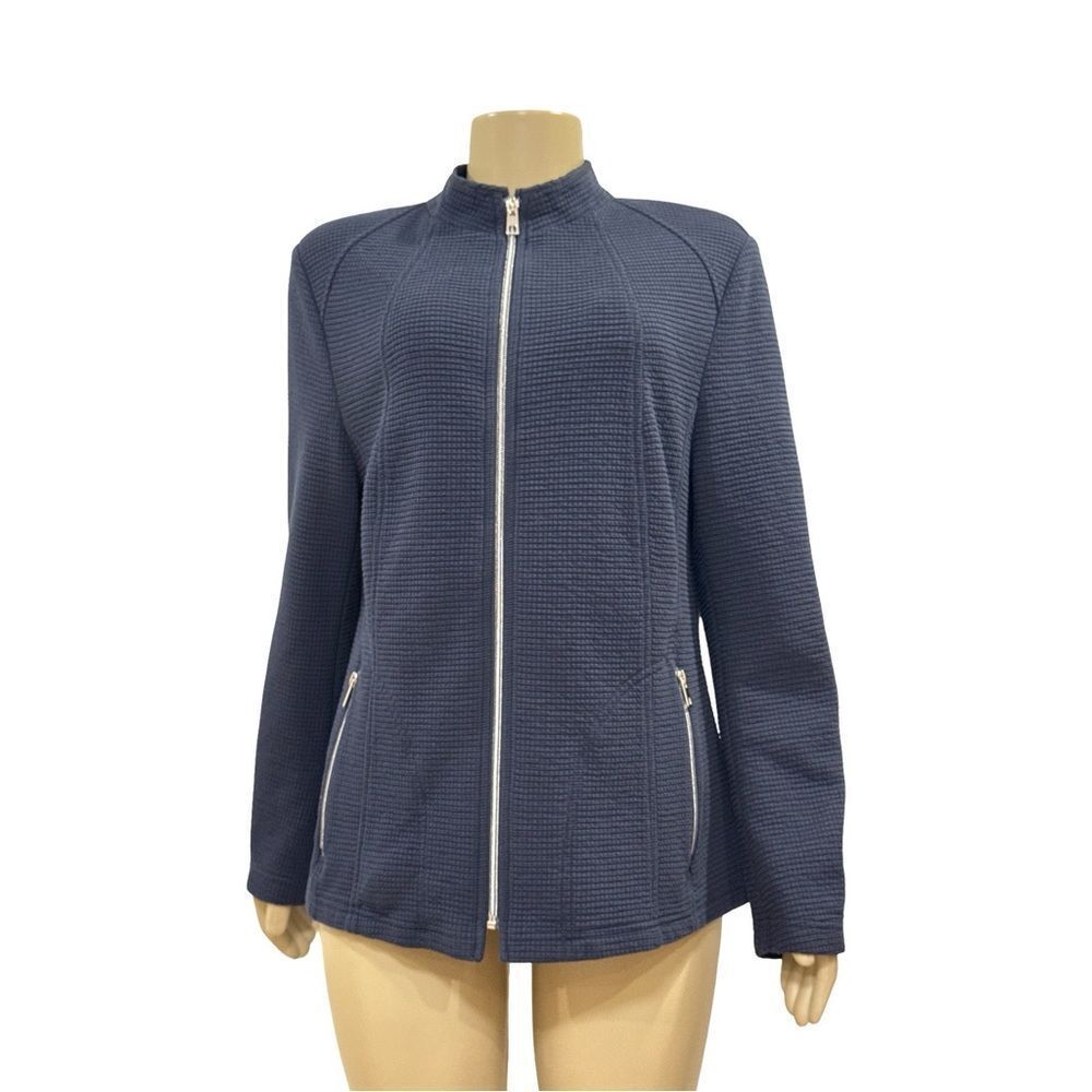 RABE Waffle Textured Zipped Jacket, Navy - Picture 6 of 10
